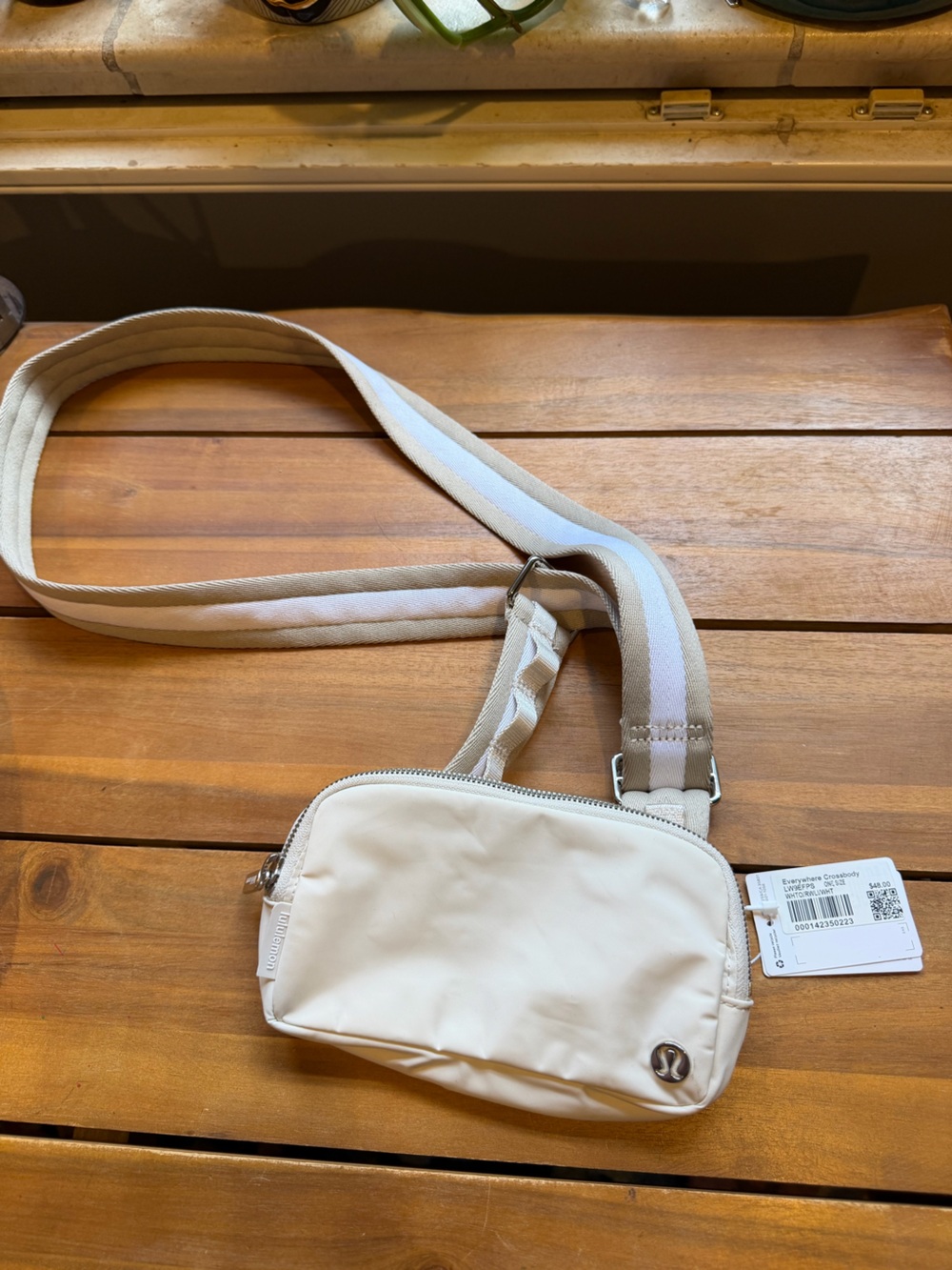NWT lululemon athletica white Crossbody Bag with Striped Strap